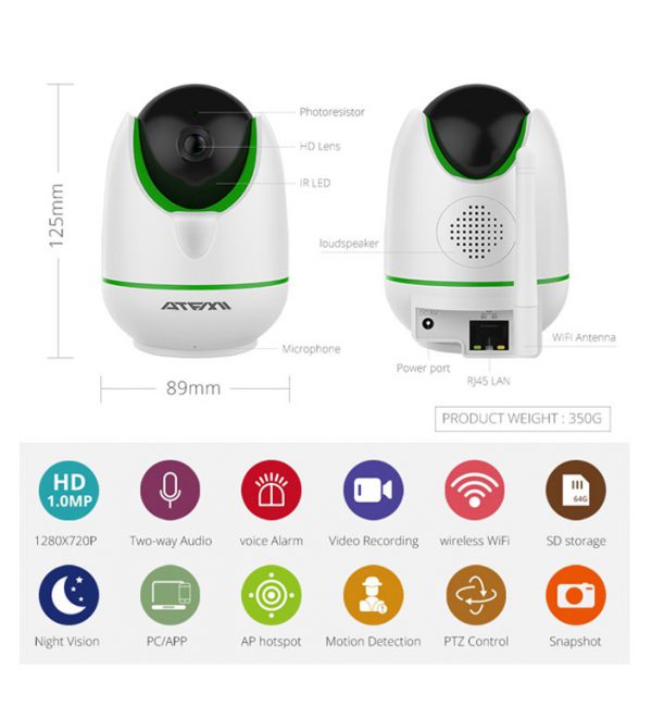 Камера ATFMI T7 1mp відеоняня поворотна IP Wi-Fi camera